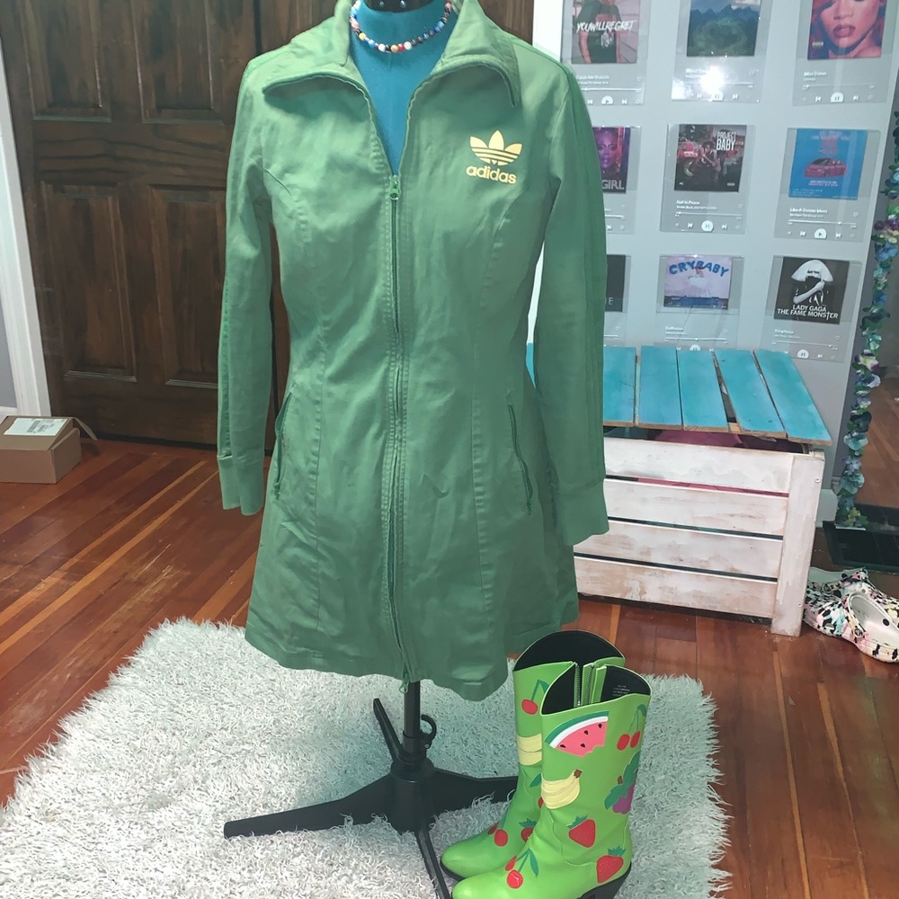 vintage green adidas zip up dress